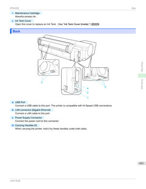 Page 651i
MaintenanceCartridge
Absorbsexcessink.
j
InkTankCover
OpenthiscovertoreplaceanInkTank.(See"InkTankCover(Inside) .")