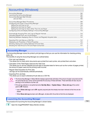 Page 705Accounting(Windows)Accounting(Windows)
AccountingManager ............................................................................................................................................705
LaunchingtheAccountingManager ..................................................................................................................... 705
AccountingManagerMainWindow .........................................................................................................................