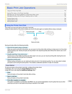 Page 719BasicPrintJobOperationsBasicPrintJobOperations
UsingthePrinterHardDisk ..................................................................................................................................719
SavingPrintJobsonthePrinterHardDisk ........................................................................................................... 721
ManagingtheJobQueue(DeletingorPreemptingOtherJobs) ................................................................................