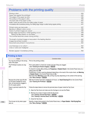 Page 954ProblemswiththeprintingqualityProblemswiththeprintingquality
Printingisfaint ......................................................................................................................................................954
Paperrubsagainsttheprinthead .......................................................................................................................... 955
Theedgesofthepaperaredirty...