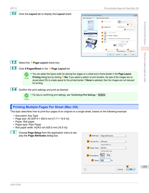 Page 11911
Clickthe Layouttabtodisplaythe Layoutsheet.12
Selectthe APage Layout checkbox.
13
Click4 Pages/Sheet intheAPage Layout list.
Note
