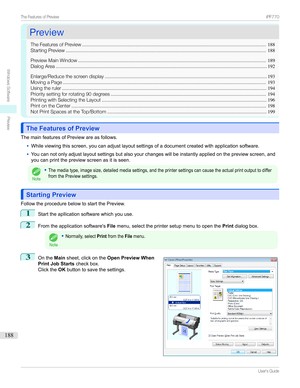 Page 188PreviewPreview
TheFeaturesofPreview .......................................................................................................................................188
StartingPreview ................................................................................................................................................... 188
PreviewMainWindow .............................................................................................................................................