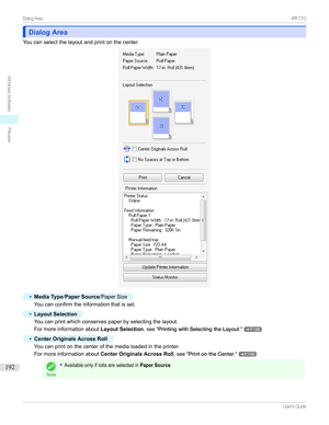 Page 192Dialog AreaDialog Area
Youcanselectthelayoutandprintonthecenter.
