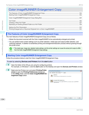 Page 224ColorimageRUNNEREnlargementCopyColorimageRUNNEREnlargementCopy
TheFeaturesofColorimageRUNNEREnlargementCopy ....................................................................................224
StartingColorimageRUNNEREnlargementCopy ................................................................................................ 224
ColorimageRUNNEREnlargementCopyDialogBox ............................................................................................ 225
HotFolder...
