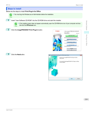 Page 235Steps to installSteps to install
Belowarethestepstoinstall Print Plug-In for Office.
Note
