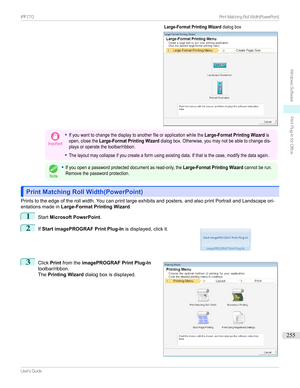 Page 255Large-Format Printing WizarddialogboxImportant
