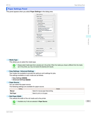 Page 321Paper Settings PanelPaper Settings Panel
Thispanelappearswhenyouselect Paper Settingsinthedialogarea.
