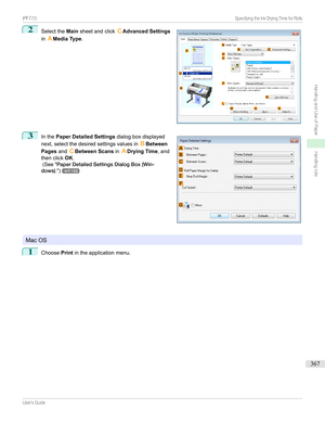 Page 3672
Selectthe Mainsheetandclick CAdvanced Settings
in AMedia Type .3

Inthe Paper Detailed Settings dialogboxdisplayed
next,selectthedesiredsettingsvaluesin BBetween
Pages andCBetween Scans inADrying Time ,and
thenclick OK.
(See PaperDetailedSettingsDialogBox(Win-
dows) .)
