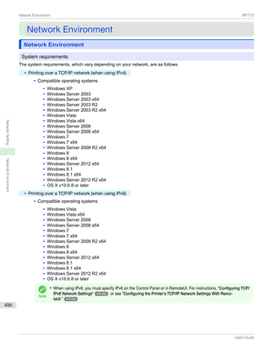 Page 486NetworkEnvironmentNetworkEnvironment
Network EnvironmentNetwork Environment
Systemrequirements
Thesystemrequirements,whichvarydependingonyournetwork,areasfollows.
