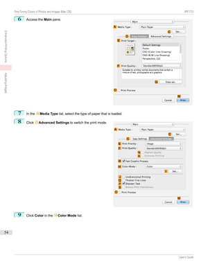 Page 546
Accessthe Mainpane.7
Inthe AMedia Type list,selectthetypeofpaperthatisloaded.
8

Click DAdvanced Settings toswitchtheprintmode.
9
ClickColor inthe HColor Mode list.
...