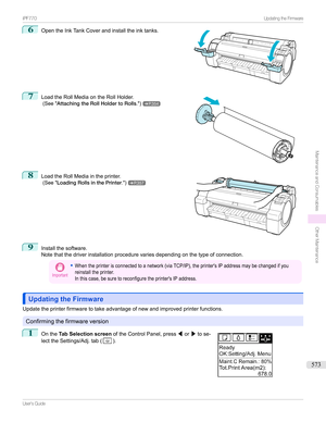 Page 5736
OpentheInkTankCoverandinstalltheinktanks.7

LoadtheRollMediaontheRollHolder.
(See AttachingtheRollHoldertoRolls .)
