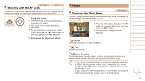 Page 6161
Before Use
Basic Guide
Advanced Guide
Camera Basics
Auto mode / Hybrid 
Auto mode
Other Shooting 
Modes
P Mode
Playback Mode
Wi-Fi Functions
Setting Menu
Accessories
Appendix
Index
Before Use
Basic Guide
Advanced Guide
Camera Basics
Auto mode / Hybrid 
Auto mode
Other Shooting 
Modes
P Mode
Playback Mode
Wi-Fi Functions
Setting Menu
Accessories
Appendix
Index
Still ImagesMovies
Shooting with the AF Lock
The focus can be locked. After you lock the focus, the focal position will not 
change even when...