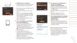 Page 9595
Before Use
Basic Guide
Advanced Guide
Camera Basics
Auto mode / Hybrid 
Auto mode
Other Shooting 
Modes
P Mode
Playback Mode
Wi-Fi Functions
Setting Menu
Accessories
Appendix
Index
Before Use
Basic Guide
Advanced Guide
Camera Basics
Auto mode / Hybrid 
Auto mode
Other Shooting 
Modes
P Mode
Playback Mode
Wi-Fi Functions
Setting Menu
Accessories
Appendix
Index
7 Establish the connection.
zzOn the access point, hold down the WPS 
connection button for a few seconds.
zzOn the camera, press the  button to...