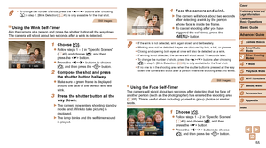 Page 5555
1
2
3
4
5
6
7
8
9
Cover
Preliminary	Notes	and	Legal	Information
Contents:		
Basic	Operations
Advanced	Guide
Camera	Basics
Smart
	Auto	Mode
Other	Shooting	Modes
P	Mode
Wi-Fi	Functions
Setting	Menu
Accessories
Appendix
Index
Basic	Guide
Playback	Mode
•	 To change the number of shots, press the < o> buttons after choosing  
[] in step 1. [Blink Detection] (=  45) is only available for the final shot.
Still Images
Using	the	Wink	Self-TimerAim the camera at a person and press the shutter button all the way...