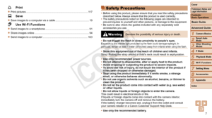 Page 77
1
2
3
4
5
6
7
8
9
Cover
Preliminary	Notes	and	Legal	Information
Contents:		
Basic	Operations
Advanced	Guide
Camera	Basics
Smart
	Auto	Mode
Other	Shooting	Modes
P	Mode
Wi-Fi	Functions
Setting	Menu
Accessories
Appendix
Index
Basic	Guide
Playback	Mode
c	 Print
zzPrint pictures ....................................................................................... 11 7
	 Save
zzSave images to a computer via a cable ............................................... 19
	 Use	Wi-Fi	Functions
zzSend images to a...