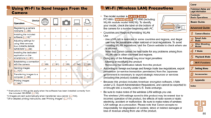 Page 8585
1
2
3
4
5
6
7
8
9
Cover
Preliminary	Notes	and	Legal	Information
Contents:		
Basic	Operations
Advanced	Guide
Camera	Basics
Smart
	Auto	Mode
Other	Shooting	Modes
P	Mode
Wi-Fi	Functions
Setting	Menu
Accessories
Appendix
Index
Basic	Guide
Playback	Mode
Cover
Advanced	Guide
6Wi-Fi	Functions
Using Wi-Fi to Send Images From the 
Camera
Device
Operation
Registering a camera 
nickname ( =  88) ○ ○ ○ ○ ○
Installing the included 
software (=
  18)*1○ – – ○–
Adjusting settings for 
using Web services 
from CANON...