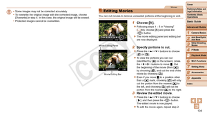 Page 104104
1
2
3
4
6
7
8
9
Preliminary Notes and 
Legal Information
Contents: Basic 
OperationsCamera Basics
Auto Mode/Hybrid 
Auto Mode
Other Shooting 
Modes
Wi-Fi Functions
Setting Menu
Accessories
Appendix
Index
Basic Guide
P Mode
Cover 
5
Advanced Guide
Playback Mode
•	 Some images may not be corrected accurately.
•	 To overwrite the original image with the corrected image, choose 
[Overwrite]
	in	step	4.	In	this	case,	the	original	image	will	be	erased.
•	 Protected images cannot be overwritten.
Movies...