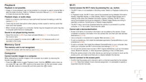 Page 139139
Before Use
Basic Guide
Advanced Guide
Camera Basics
Auto Mode / Hybrid 
Auto Mode
Other Shooting 
Modes
P Mode
Playback Mode
Wi-Fi Functions
Setting Menu
Accessories
Appendix
Index
Before Use
Basic Guide
Advanced Guide
Camera Basics
Auto Mode / Hybrid 
Auto Mode
Other Shooting 
Modes
P Mode
Playback Mode
Wi-Fi Functions
Setting Menu
Accessories
Appendix
Index
Playback
Playback is not possible.•	Image or movie playback may not be possible if a computer is used to rename files or 
alter the folder...