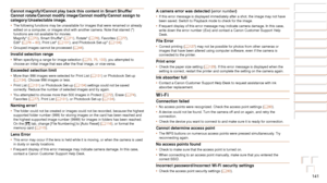 Page 141141
Before Use
Basic Guide
Advanced Guide
Camera Basics
Auto Mode / Hybrid 
Auto Mode
Other Shooting 
Modes
P Mode
Playback Mode
Wi-Fi Functions
Setting Menu
Accessories
Appendix
Index
Before Use
Basic Guide
Advanced Guide
Camera Basics
Auto Mode / Hybrid 
Auto Mode
Other Shooting 
Modes
P Mode
Playback Mode
Wi-Fi Functions
Setting Menu
Accessories
Appendix
Index
Cannot	magnify!/Cannot	play	back	this	content	in	Smart	Shuffle/
Cannot rotate/Cannot modify image/Cannot modify/Cannot assign to...