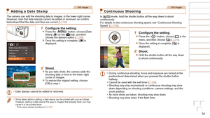 Page 3434
Before Use
Basic Guide
Advanced Guide
Camera Basics
Auto Mode / Hybrid 
Auto Mode
Other Shooting 
Modes
P Mode
Playback Mode
Wi-Fi Functions
Setting Menu
Accessories
Appendix
Index
Before Use
Basic Guide
Advanced Guide
Camera Basics
Auto Mode / Hybrid 
Auto Mode
Other Shooting 
Modes
P Mode
Playback Mode
Wi-Fi Functions
Setting Menu
Accessories
Appendix
Index
Still Images
Adding a Date Stamp
The camera can add the shooting date to images, in the lower-right corne\
r.
However, note that date stamps...