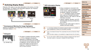 Page 8989
Before Use
Basic Guide
Advanced Guide
Camera Basics
Auto Mode
Other Shooting 
Modes
P Mode
Playback Mode
Wi-Fi Functions
Setting Menu
Accessories
Appendix
Index
Hybrid Auto / 
Dual Capture Mode
Still ImagesMovies
 Switching Display Modes
Press the  button to view other information on the screen, or to hide 
the information. For details on the information displayed, see “Playb\
ack 
(Detailed Information Display)” (=
  192).
No Information 
Display Simple Information 
Display Detailed Information...