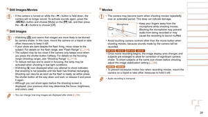 Page 2828
Before Use
Basic Guide
Advanced Guide
Camera Basics
Auto Mode
Other Shooting 
Modes
P Mode
Playback Mode
Setting Menu
Accessories
Appendix
Index
Before Use
Basic Guide
Advanced Guide
Camera Basics
Auto Mode
Other Shooting 
Modes
P Mode
Playback Mode
Setting Menu
Accessories
Appendix
Index
Still Images/Movies
•	If the camera is turned on while the < p> button is held down, the 
camera will no longer sound. To activate sounds again, press the 
 button and choose [Mute] on the [3] tab, and then press...