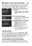 Page 332332
You can register current camera settings, such as the shooting mode, 
menu functions, and Custom Function settings, as Custom shooting 
modes under the Mode Dial’s , < x>, and < y> positions.
1Select [Custom shooting mode 
(C1-C3)].
  Under the [ 54] tab, select [ Custom 
shooting mode (C1-C3) ], then press 
< 0 >.
2Select [Register settings].
  Turn the < 5> dial to select [ Register 
settings ], then press < 0>.
3Register the Custom shooting mode.
  Turn the < 5> dial to select the 
Custom shooting...