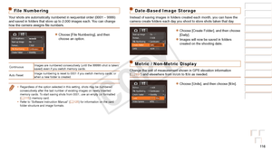 Page 11611 6
Before Use
Basic Guide
Advanced Guide
Camera Basics
Auto Mode / Hybrid 
Auto Mode
Other Shooting 
Modes
P Mode
Playback Mode
Wi-Fi Functions
Setting Menu
Accessories
Appendix
Index
Before Use
Basic Guide
Advanced Guide
Camera Basics
Auto Mode / Hybrid 
Auto Mode
Other Shooting 
Modes
P Mode
Playback Mode
Wi-Fi Functions
Setting Menu
Accessories
Appendix
Index
File Numbering
Your shots are automatically numbered in sequential order (0001 – 9999) 
and saved in folders that store up to 2,000 images...