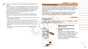 Page 127127
Before Use
Basic Guide
Advanced Guide
Camera Basics
Auto Mode / Hybrid 
Auto Mode
Other Shooting 
Modes
P Mode
Playback Mode
Wi-Fi Functions
Setting Menu
Accessories
Appendix
Index
Before Use
Basic Guide
Advanced Guide
Camera Basics
Auto Mode / Hybrid 
Auto Mode
Other Shooting 
Modes
P Mode
Playback Mode
Wi-Fi Functions
Setting Menu
Accessories
Appendix
Index
•	Windows 7: If the screen in step 2 is not displayed, click the [] icon in the 
taskbar.
•	 Windows Vista or XP: To start CameraWindow, click...