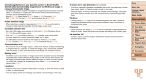 Page 11711 7
1
2
3
4
5
6
7
8
9
Cover 
Before Use
Common Camera 
Operations
Advanced Guide
Camera Basics
Auto Mode
Other Shooting 
Modes
P Mode
Playback Mode
Setting Menu
Accessories
Appendix
Index
Basic Guide
Tv, Av, and M 
Mode
Cannot	magnify!/Cannot	play	back	this	content	in	Smart	Shuffle/
Cannot rotate/Cannot modify image/Cannot modify/Cannot assign to 
category/Unselectable image.
•	 The following functions may be unavailable for images that were renamed \
or already 
edited on a computer, or images shot...