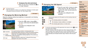 Page 5353
1
2
3
4
5
6
7
8
9
Cover 
Before Use
Common Camera 
Operations
Advanced Guide
Camera Basics
Auto Mode
Other Shooting 
Modes
P Mode
Playback Mode
Setting Menu
Accessories
Appendix
Index
Basic Guide
Tv, Av, and M 
Mode
2 Compose the shot and shoot.
zzAfter one shot, AE is unlocked and [] is 
no longer displayed.
•	 AE: Auto  Exposure
•	 After the exposure is locked, you can adjust the combination of shutter \
speed 
and aperture value by turning the < 5> dial (Program Shift).
Still Images
Changing the...
