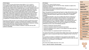 Page 167167
1
2
3
4
5
6
7
8
9
10
Cover 
Before Use
Common Camera 
Operations
Advanced Guide
Camera Basics
Auto Mode
Other Shooting 
Modes
P Mode
Playback Mode
Wi-Fi Functions
Setting Menu
Accessories
Appendix
Index
Basic Guide
Tv, Av, and M 
Mode
FCC/IC NoticeModel: PC2009 (including WLAN Module Model WM219, FCC ID: AZD219)           
   
 
FCC Notice
(Digital Camera, Model PC2009 systems)
 
 
   
      
•	•	•	 
•	
  
    