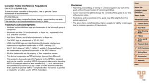 Page 168168
1
2
3
4
5
6
7
8
9
10
Cover 
Before Use
Common Camera 
Operations
Advanced Guide
Camera Basics
Auto Mode
Other Shooting 
Modes
P Mode
Playback Mode
Wi-Fi Functions
Setting Menu
Accessories
Appendix
Index
Basic Guide
Tv, Av, and M 
Mode
 
Trademark Acknowledgments
•	 Windows and the Windows logo are trademarks of the Microsoft group of 
companies.
•	 Macintosh and Mac OS are trademarks of Apple Inc., registered in the 
U.S. and other countries.
•	 App Store, iPhone, and iPad are trademarks of Apple...