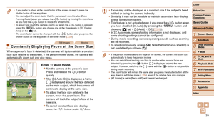 Page 3333
1
2
3
4
5
6
7
8
9
10
Cover 
Before Use
Common Camera 
Operations
Advanced Guide
Camera Basics
Auto Mode
Other Shooting 
Modes
P Mode
Playback Mode
Wi-Fi Functions
Setting Menu
Accessories
Appendix
Index
Basic Guide
Tv, Av, and M 
Mode
•	 If you prefer to shoot at the zoom factor of the screen in step 1, press\
 the 
shutter button all the way down.
•	 You can adjust the zoom factor that the camera will revert to after Zoom \
Framing Assist (when you release the <
> button) by moving the zoom lever...