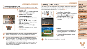 Page 3535
1
2
3
4
5
6
7
8
9
10
Cover 
Before Use
Common Camera 
Operations
Advanced Guide
Camera Basics
Auto Mode
Other Shooting 
Modes
P Mode
Playback Mode
Wi-Fi Functions
Setting Menu
Accessories
Appendix
Index
Basic Guide
Tv, Av, and M 
Mode
Still ImagesMovies
Customizing the Self-TimerYou can specify the delay (0 – 30 seconds) and number of shots (1 –\
 10).
1 Choose [$].
zzFollowing step 1 in “Using the Self-Timer” 
(=  34), choose [$] and press the 
 button immediately.
2	 Configure	the	setting.
zzPress...