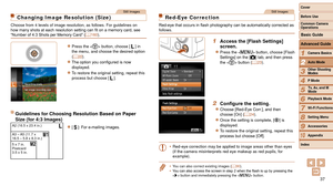 Page 3737
1
2
3
4
5
6
7
8
9
10
Cover 
Before Use
Common Camera 
Operations
Advanced Guide
Camera Basics
Auto Mode
Other Shooting 
Modes
P Mode
Playback Mode
Wi-Fi Functions
Setting Menu
Accessories
Appendix
Index
Basic Guide
Tv, Av, and M 
Mode
Still Images
Changing Image Resolution (Size)
Choose from 4 levels of image resolution, as follows. For guidelines on \
how many shots at each resolution setting can fit on a memory card, see 
“Number of 4:3 Shots per Memory Card” ( =
  160).
zzPress the  button, choose...