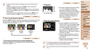 Page 7474
1
2
3
4
5
6
7
8
9
10
Cover 
Before Use
Common Camera 
Operations
Advanced Guide
Camera Basics
Auto Mode
Other Shooting 
Modes
P Mode
Playback Mode
Wi-Fi Functions
Setting Menu
Accessories
Appendix
Index
Basic Guide
Tv, Av, and M 
Mode
•	 To switch to Shooting mode from Playback mode, press the shutter button 
halfway.
•	 To deactivate Scroll Display, press the  button, choose [Scroll 
Display] on the [1] tab, and then choose [Off].
•	 If you prefer to have the most recent shot displayed when you enter...