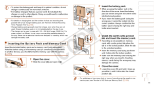 Page 1111
Before Use
Basic Guide
Advanced Guide
Camera Basics
Auto Mode / Hybrid 
Auto Mode
Other Shooting 
Modes
P Mode
Playback Mode
Wi-Fi Functions
Setting Menu
Accessories
Appendix
Index
•	To protect the battery pack and keep it in optimal condition, do not 
charge it continuously for more than 24 hours.
•	 For battery chargers that use a power cord, do not attach the 
charger or cord to other objects. Doing so could result in malfunction 
or damage to the product.
•	 For details on charging time and the...