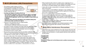 Page 160160
Before Use
Basic Guide
Advanced Guide
Camera Basics
Auto Mode / Hybrid 
Auto Mode
Other Shooting 
Modes
P Mode
Playback Mode
Wi-Fi Functions
Setting Menu
Accessories
Appendix
Index
•	When transferring this product to another person, disposing of it, or 
sending it for repair, be sure to note the wireless LAN settings and reset 
the product to its default settings (erase settings) if necessary.
•	 Canon will not make compensation for damages resulting from loss or 
theft of the product.
Canon accepts...