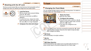 Page 6161
Before Use
Basic Guide
Advanced Guide
Camera Basics
Auto Mode / Hybrid 
Auto Mode
Other Shooting 
Modes
P Mode
Playback Mode
Wi-Fi Functions
Setting Menu
Accessories
Appendix
Index
Before Use
Basic Guide
Advanced Guide
Camera Basics
Auto Mode / Hybrid 
Auto Mode
Other Shooting 
Modes
P Mode
Playback Mode
Wi-Fi Functions
Setting Menu
Accessories
Appendix
Index
Still ImagesMovies
Shooting with the AF Lock
The focus can be locked. After you lock the focus, the focal position will not 
change even when...