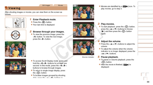 Page 6666
Before Use
Basic Guide
Advanced Guide
Camera Basics
Auto Mode / Hybrid 
Auto Mode
Other Shooting 
Modes
P Mode
Playback Mode
Wi-Fi Functions
Setting Menu
Accessories
Appendix
Index
Before Use
Basic Guide
Advanced Guide
Camera Basics
Auto Mode / Hybrid 
Auto Mode
Other Shooting 
Modes
P Mode
Playback Mode
Wi-Fi Functions
Setting Menu
Accessories
Appendix
Index
Still ImagesMovies
Viewing
After shooting images or movies, you can view them on the screen as 
follows.
1 Enter Playback mode.
zzPress the...