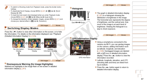 Page 6767
Before Use
Basic Guide
Advanced Guide
Camera Basics
Auto Mode / Hybrid 
Auto Mode
Other Shooting 
Modes
P Mode
Playback Mode
Wi-Fi Functions
Setting Menu
Accessories
Appendix
Index
Before Use
Basic Guide
Advanced Guide
Camera Basics
Auto Mode / Hybrid 
Auto Mode
Other Shooting 
Modes
P Mode
Playback Mode
Wi-Fi Functions
Setting Menu
Accessories
Appendix
Index
•	To switch to Shooting mode from Playback mode, press the shutter button 
halfway.
•	 To deactivate Scroll Display, choose MENU (=
  21) ► [1]...