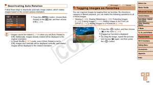 Page 105Before Use
Basic Guide
Advanced Guide
Camera Basics
Auto Mode / Hybrid 
Auto Mode
Other Shooting 
Modes
P Mode
Tv, Av, and M Mode
Playback Mode
Wi-Fi Functions
Setting Menu
Accessories
Appendix
Index
105
Before Use
Basic Guide
Advanced Guide
Camera Basics
Auto Mode / Hybrid 
Auto Mode
Other Shooting 
Modes
P Mode
Tv, Av, and M Mode
Playback Mode
Wi-Fi Functions
Setting Menu
Accessories
Appendix
Index
Deactivating Auto Rotation
Follow these steps to deactivate automatic image rotation, which rotates\...