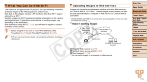 Page 114Before Use
Basic Guide
Advanced Guide
Camera Basics
Auto Mode / Hybrid 
Auto Mode
Other Shooting 
Modes
P Mode
Tv, Av, and M Mode
Playback Mode
Wi-Fi Functions
Setting Menu
Accessories
Appendix
Index
11 4
Before Use
Basic Guide
Advanced Guide
Camera Basics
Auto Mode / Hybrid 
Auto Mode
Other Shooting 
Modes
P Mode
Tv, Av, and M Mode
Playback Mode
Wi-Fi Functions
Setting Menu
Accessories
Appendix
Index
Uploading Images to Web Ser vices
Images can be sent to social network services and other Web services...