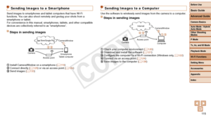 Page 115Before Use
Basic Guide
Advanced Guide
Camera Basics
Auto Mode / Hybrid 
Auto Mode
Other Shooting 
Modes
P Mode
Tv, Av, and M Mode
Playback Mode
Wi-Fi Functions
Setting Menu
Accessories
Appendix
Index
11 5
Before Use
Basic Guide
Advanced Guide
Camera Basics
Auto Mode / Hybrid 
Auto Mode
Other Shooting 
Modes
P Mode
Tv, Av, and M Mode
Playback Mode
Wi-Fi Functions
Setting Menu
Accessories
Appendix
Index
Sending Images to a Smar tphone
Send images to smartphones and tablet computers that have Wi-Fi...