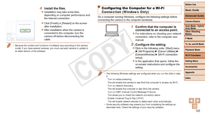 Page 122Before Use
Basic Guide
Advanced Guide
Camera Basics
Auto Mode / Hybrid 
Auto Mode
Other Shooting 
Modes
P Mode
Tv, Av, and M Mode
Playback Mode
Wi-Fi Functions
Setting Menu
Accessories
Appendix
Index
122
Before Use
Basic Guide
Advanced Guide
Camera Basics
Auto Mode / Hybrid 
Auto Mode
Other Shooting 
Modes
P Mode
Tv, Av, and M Mode
Playback Mode
Wi-Fi Functions
Setting Menu
Accessories
Appendix
Index
4	 Install	the	files.
zzInstallation may take some time, 
depending on computer performance and 
the...