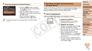 Page 139Before Use
Basic Guide
Advanced Guide
Camera Basics
Auto Mode / Hybrid 
Auto Mode
Other Shooting 
Modes
P Mode
Tv, Av, and M Mode
Playback Mode
Wi-Fi Functions
Setting Menu
Accessories
Appendix
Index
139
Before Use
Basic Guide
Advanced Guide
Camera Basics
Auto Mode / Hybrid 
Auto Mode
Other Shooting 
Modes
P Mode
Tv, Av, and M Mode
Playback Mode
Wi-Fi Functions
Setting Menu
Accessories
Appendix
Index
Clearing Registered Destinations
zzPress the  button, and then 
choose [Mobile Device Connect Button] 
on...
