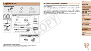 Page 155Before Use
Basic Guide
Advanced Guide
Camera Basics
Auto Mode / Hybrid 
Auto Mode
Other Shooting 
Modes
P Mode
Tv, Av, and M Mode
Playback Mode
Wi-Fi Functions
Setting Menu
Accessories
Appendix
Index
155
Before Use
Basic Guide
Advanced Guide
Camera Basics
Auto Mode / Hybrid 
Auto Mode
Other Shooting 
Modes
P Mode
Tv, Av, and M Mode
Playback Mode
Wi-Fi Functions
Setting Menu
Accessories
Appendix
Index
Use of genuine Canon accessories is recommended.
This product is designed to achieve excellent...
