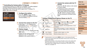 Page 158Before Use
Basic Guide
Advanced Guide
Camera Basics
Auto Mode / Hybrid 
Auto Mode
Other Shooting 
Modes
P Mode
Tv, Av, and M Mode
Playback Mode
Wi-Fi Functions
Setting Menu
Accessories
Appendix
Index
158
Before Use
Basic Guide
Advanced Guide
Camera Basics
Auto Mode / Hybrid 
Auto Mode
Other Shooting 
Modes
P Mode
Tv, Av, and M Mode
Playback Mode
Wi-Fi Functions
Setting Menu
Accessories
Appendix
Index
Still ImagesMovies
Controlling the Camera with a TV RemoteConnecting the camera to an HDMI CEC-compatible...