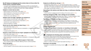 Page 173Before Use
Basic Guide
Advanced Guide
Camera Basics
Auto Mode / Hybrid 
Auto Mode
Other Shooting 
Modes
P Mode
Tv, Av, and M Mode
Playback Mode
Wi-Fi Functions
Setting Menu
Accessories
Appendix
Index
173
Before Use
Basic Guide
Advanced Guide
Camera Basics
Auto Mode / Hybrid 
Auto Mode
Other Shooting 
Modes
P Mode
Tv, Av, and M Mode
Playback Mode
Wi-Fi Functions
Setting Menu
Accessories
Appendix
Index
No AF frames are displayed and the camera does not focus when the 
shutter button is pressed halfway.
•...